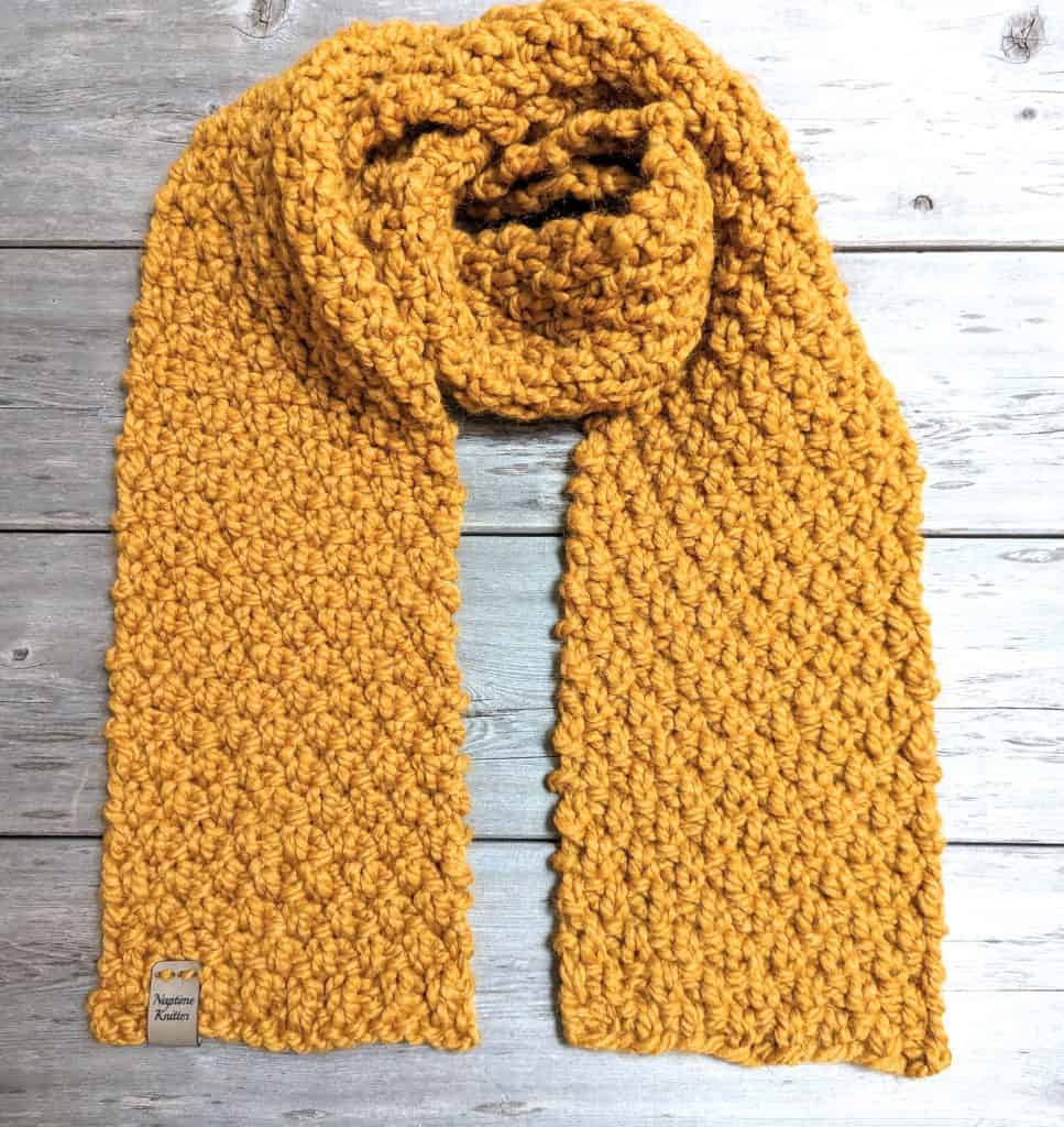 picture of a mustard yellow scarf for easy knitting patterns